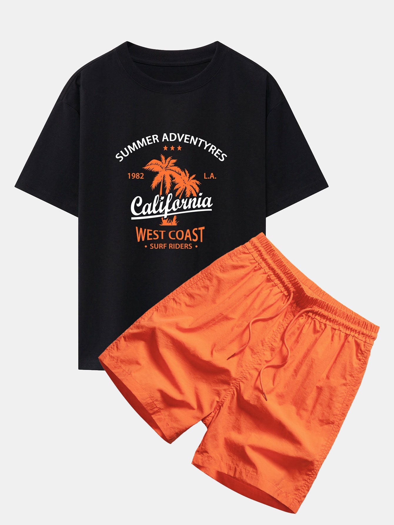 Harry® | California Palm Tree Print Drop Shoulder Oversize T-Shirt & Man Mid Length Drawstring Swim Shorts