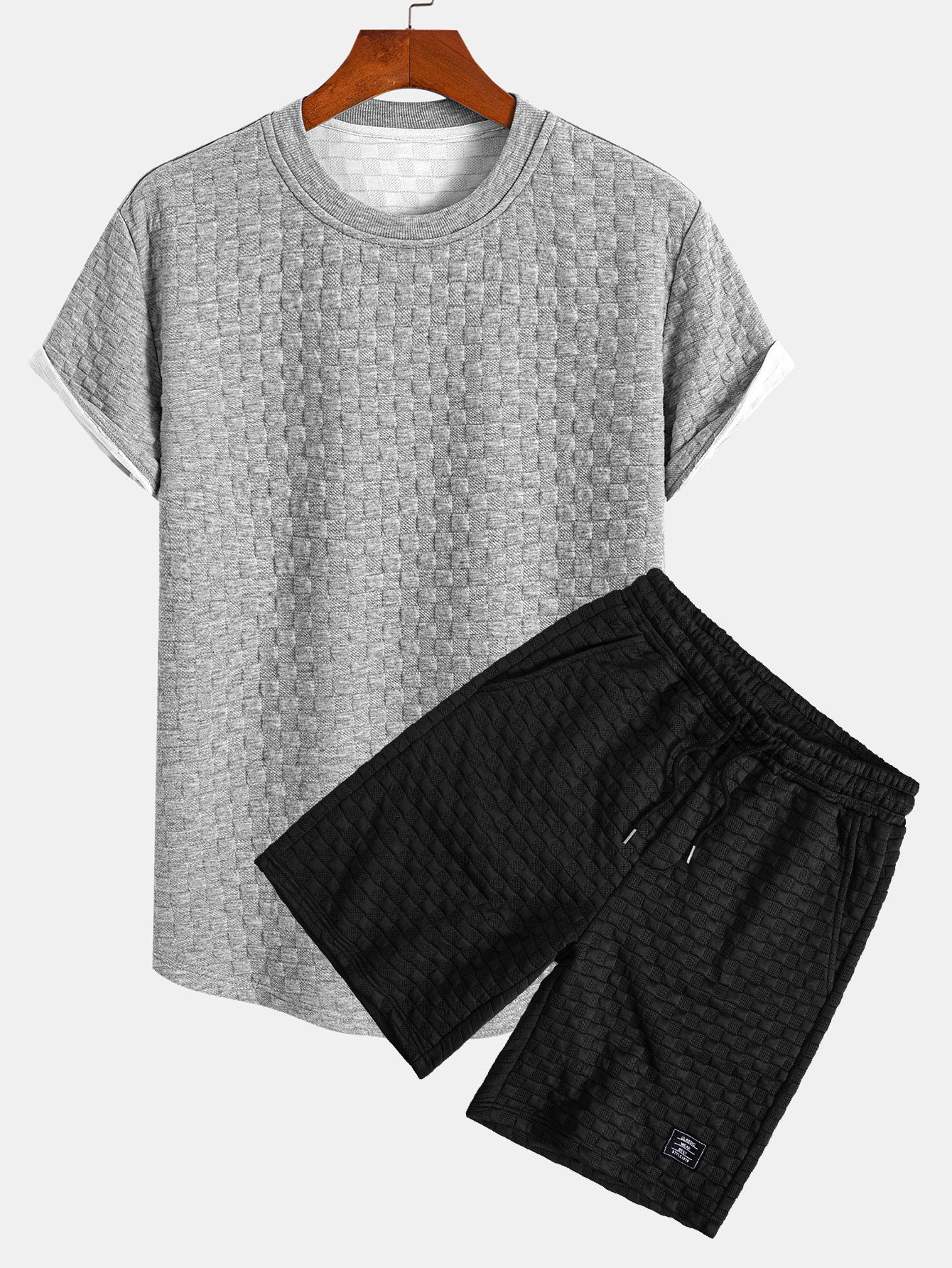 Jesús® | Checkerboard Jacquard Arc Hem T-Shirt & Checkerboard Jacquard Shorts