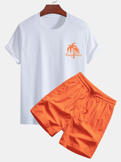 Federico® | Palm Tree Print Cotton T-Shirt & Swim Shorts