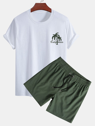 Fermín® | Palm Tree Print Cotton T-Shirt & Swim Shorts