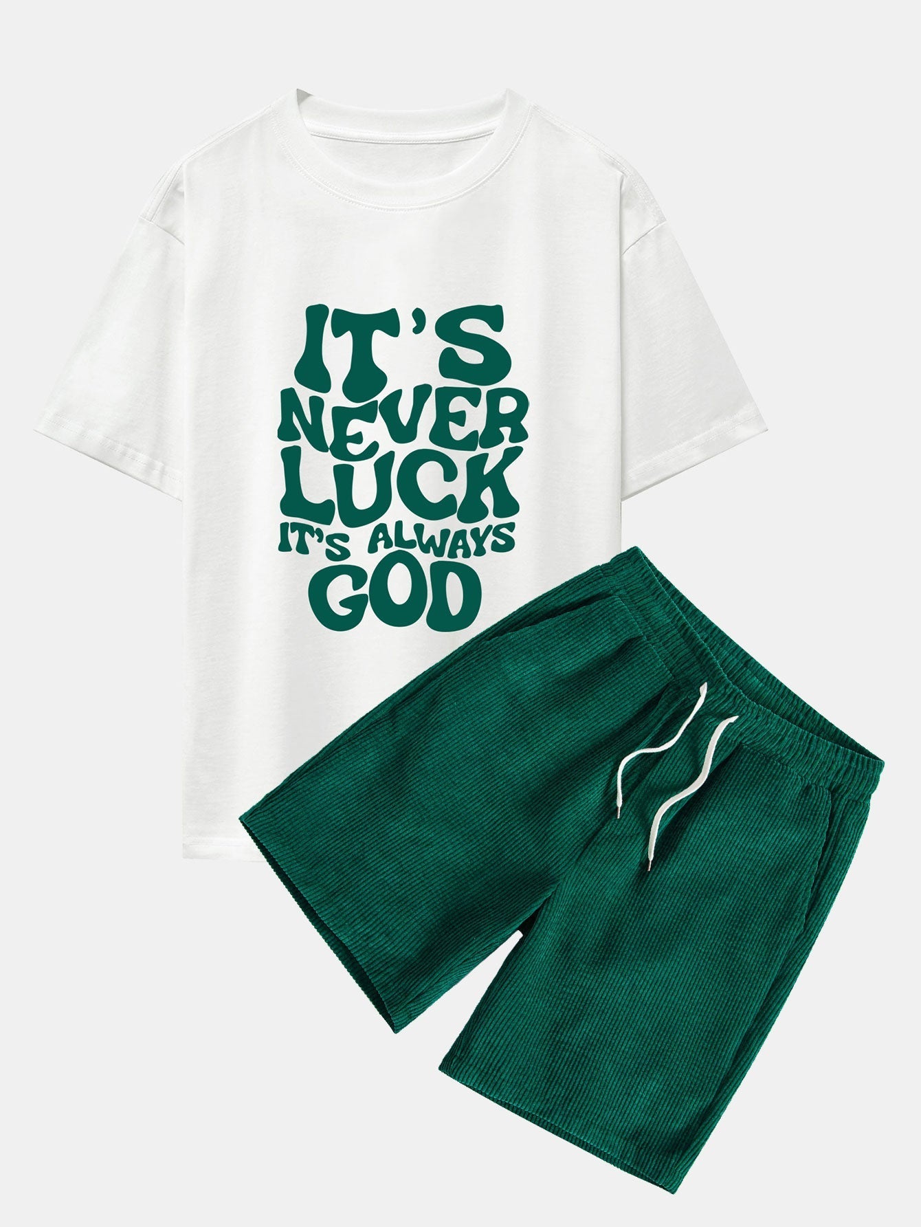 Cruz® | God Slogan Print Drop Shoulder Oversize T-Shirt & Drawstring Corduroy Shorts