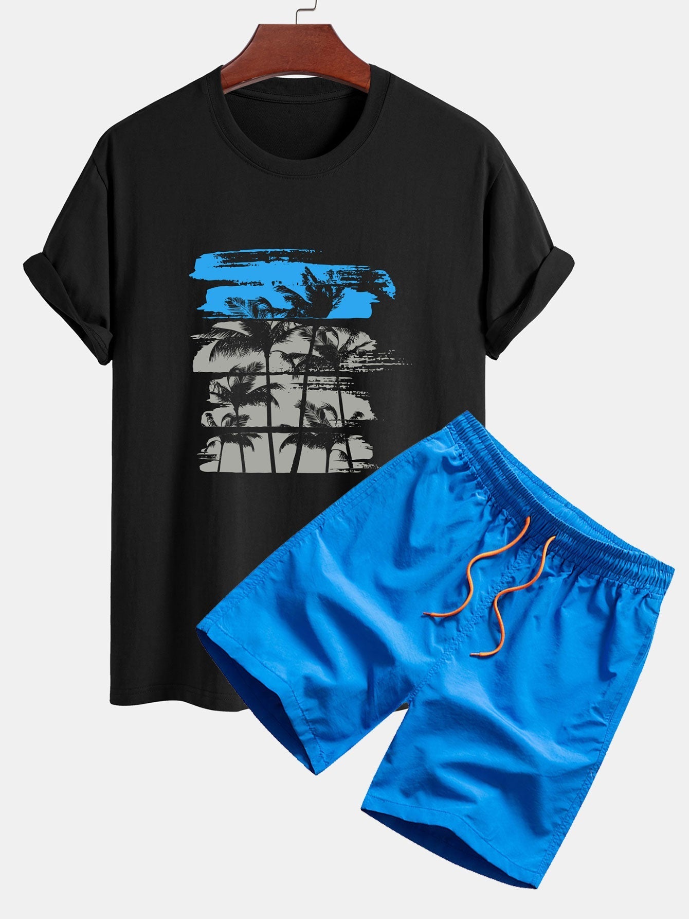 Damián® | Palm Tree Silhouette Print Cotton T-Shirt & Swim Shorts