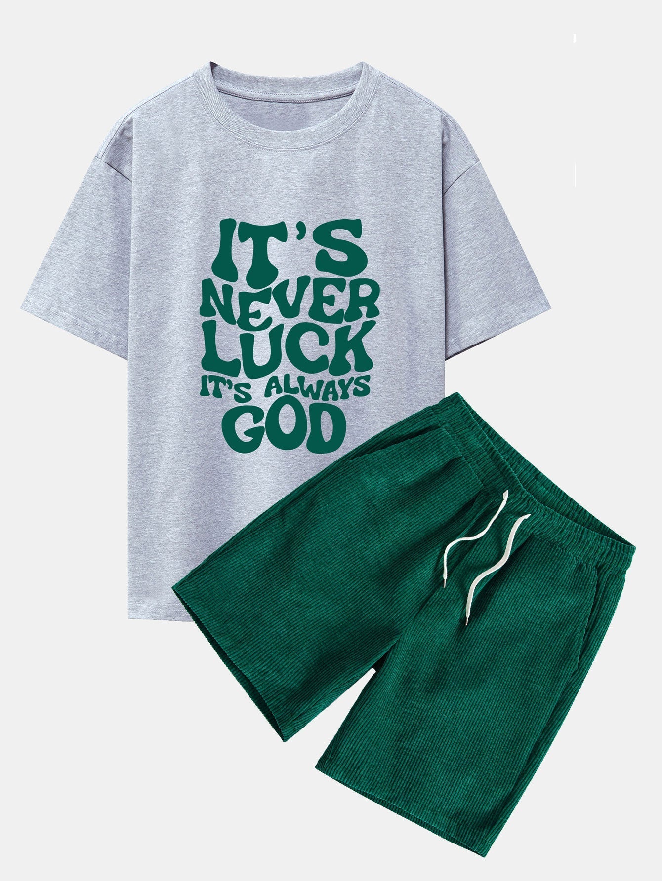 Cruz® | God Slogan Print Drop Shoulder Oversize T-Shirt & Drawstring Corduroy Shorts