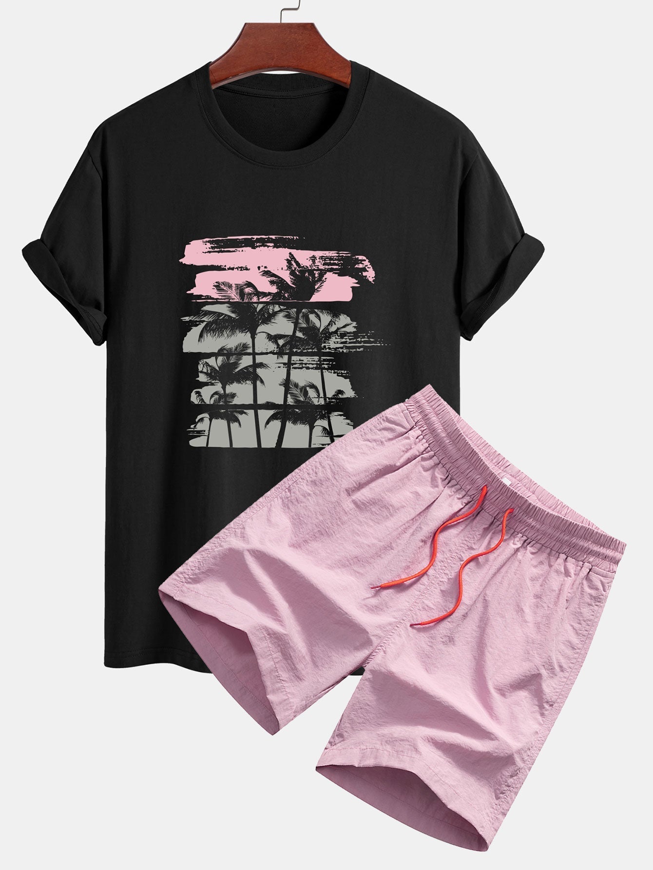 Damián® | Palm Tree Silhouette Print Cotton T-Shirt & Swim Shorts