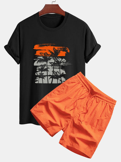 Damián® | Palm Tree Silhouette Print Cotton T-Shirt & Swim Shorts