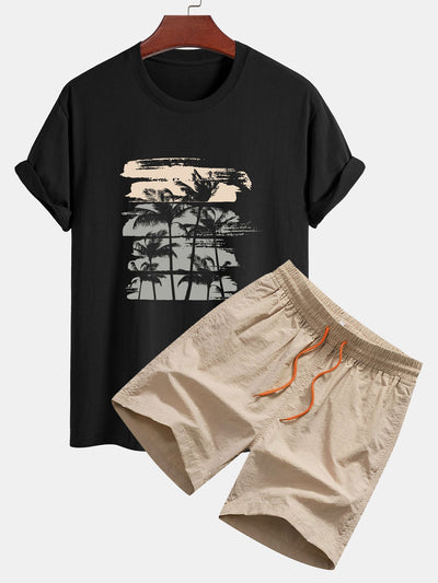 Damián® | Palm Tree Silhouette Print Cotton T-Shirt & Swim Shorts