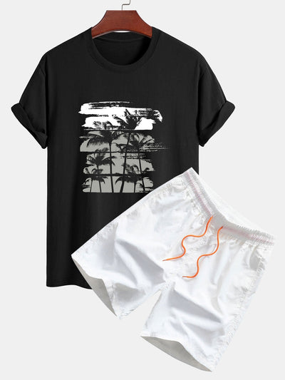 Damián® | Palm Tree Silhouette Print Cotton T-Shirt & Swim Shorts
