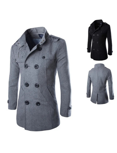 Paladio | Men's wool coat elegant double-breasted with epaulettes