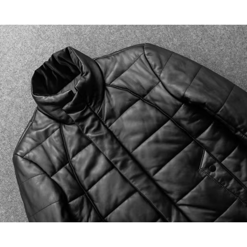 Teón | Warm men's leather jacket with stand-up collar - Lined and modern