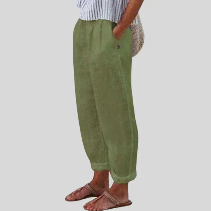 Hendrix® | Beige Linen Trousers For Men
