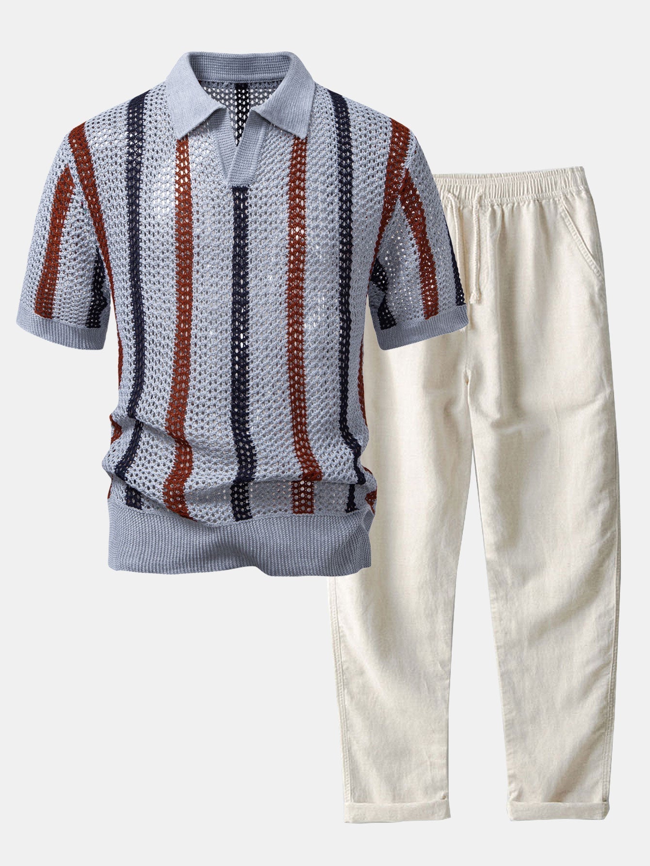 Hello Crochet Polo Shirt & Straight Linen Pants