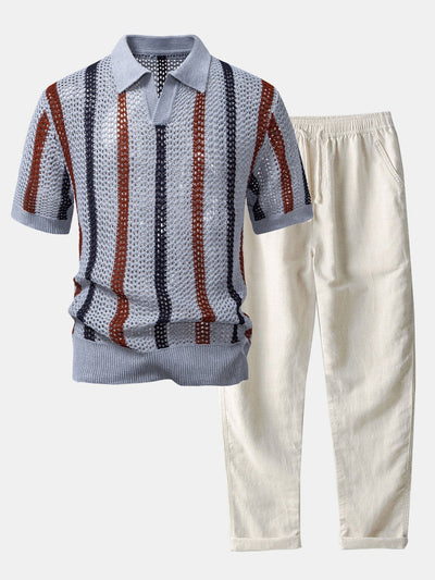 Hello Crochet Polo Shirt & Straight Linen Pants