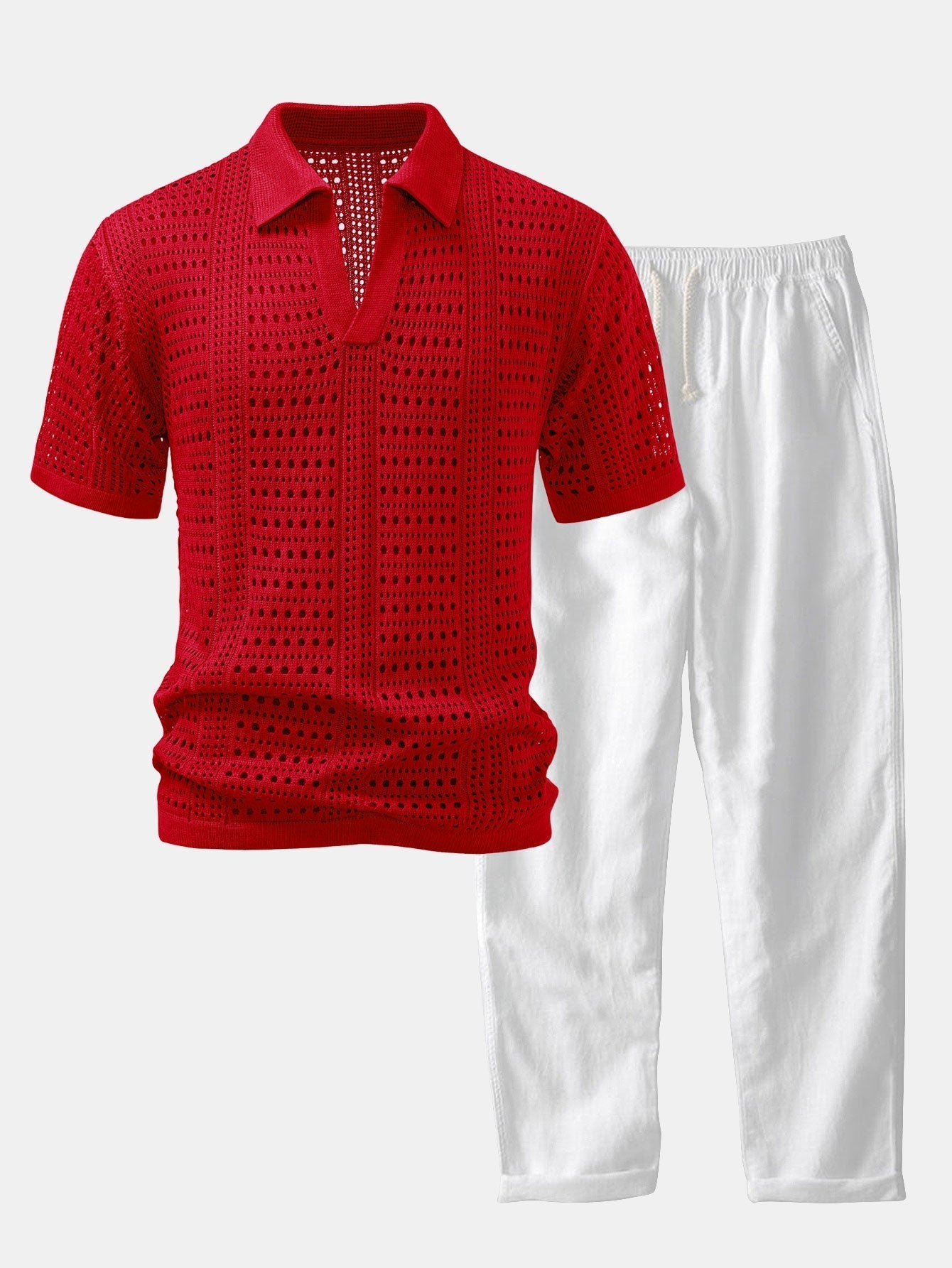 hola POLO A V IN CROCHET & PANTALONI IN LINO WITH GAMBA DRITTA