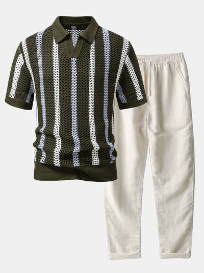 Hello Crochet Polo Shirt & Straight Linen Pants