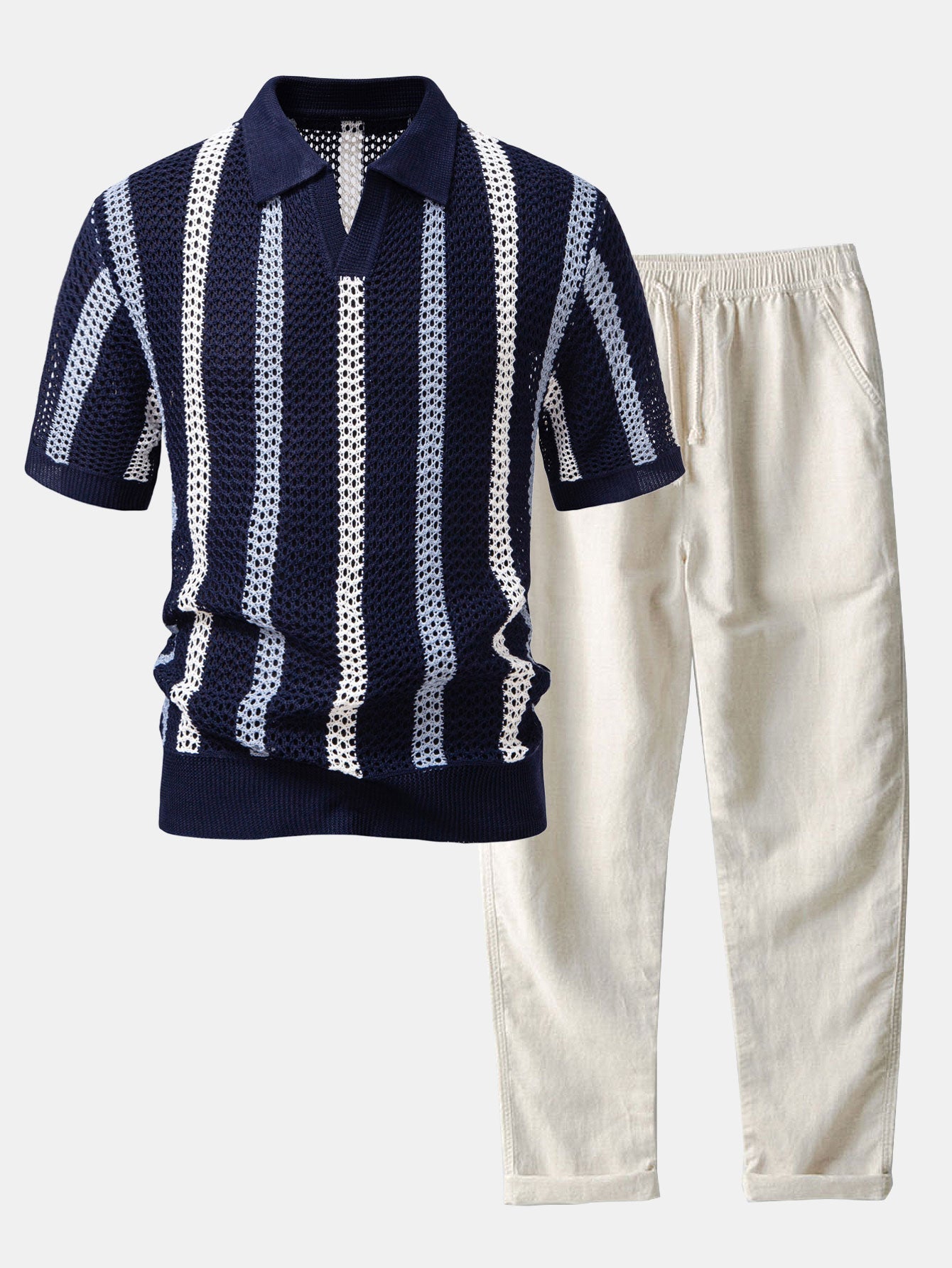 Hello Crochet Polo Shirt & Straight Linen Pants