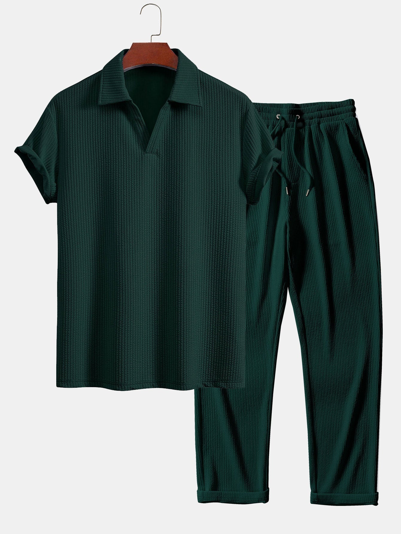 Esau® | Short Sleeved V-Neck Ribbed Polo & Straight Leg Ribbed Pants