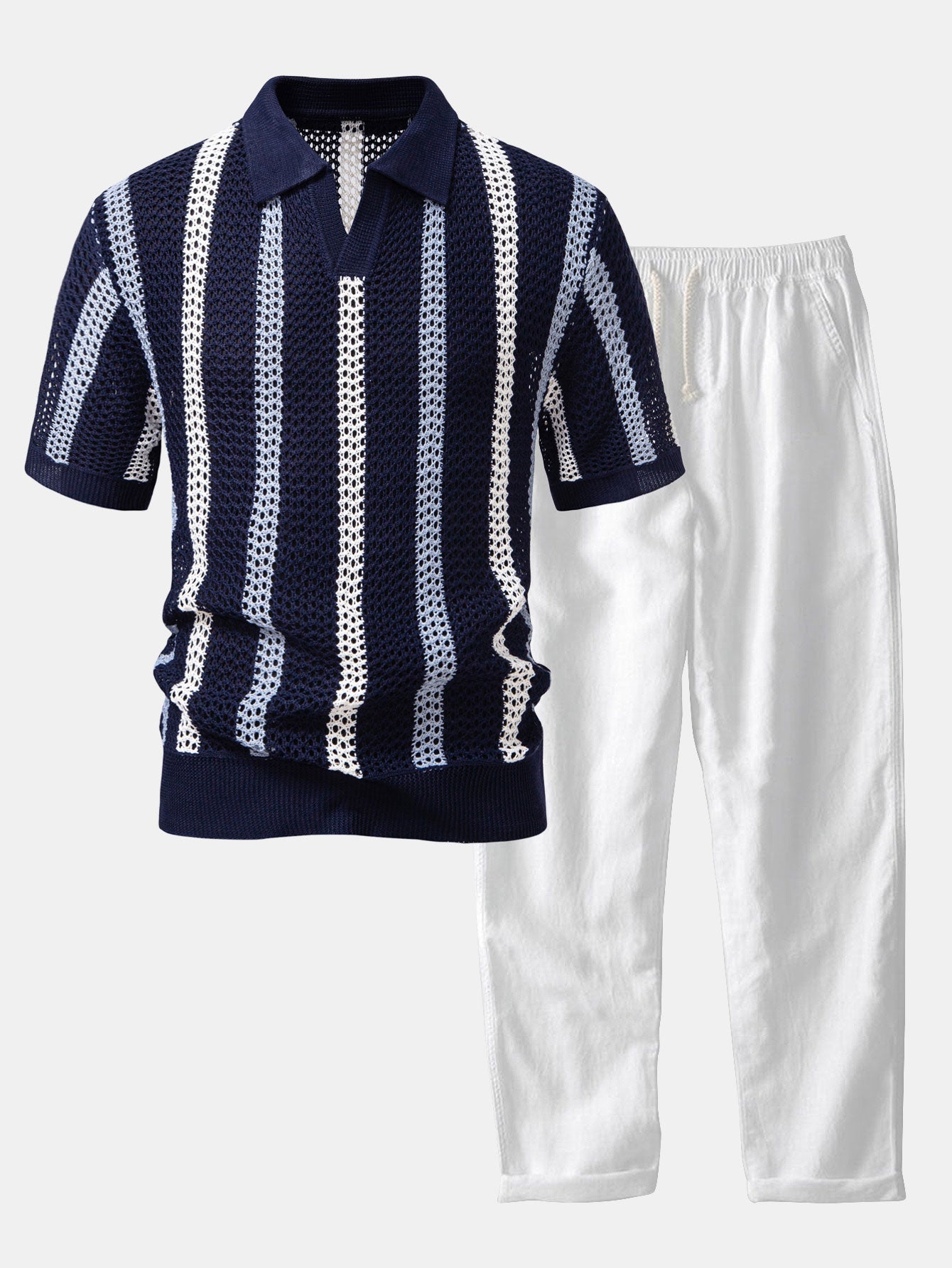 Hello Crochet Polo Shirt & Straight Linen Pants