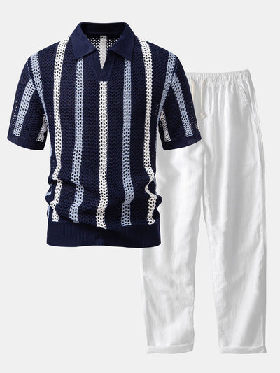 Hello Crochet Polo Shirt & Straight Linen Pants