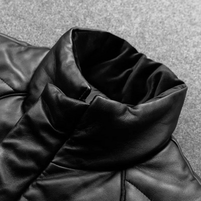 Teón | Warm men's leather jacket with stand-up collar - Lined and modern