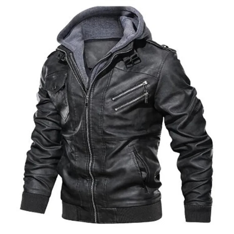 Umar | Men's leather jacket - Stylish with removable hood and details
