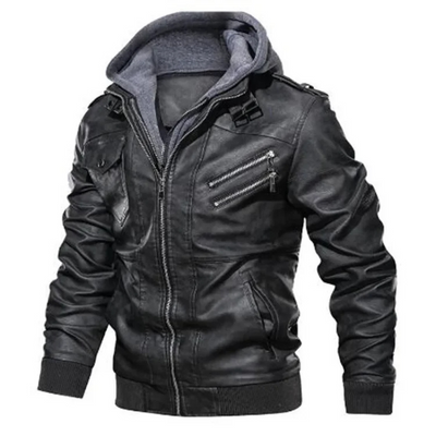 Umar | Men's leather jacket - Stylish with removable hood and details