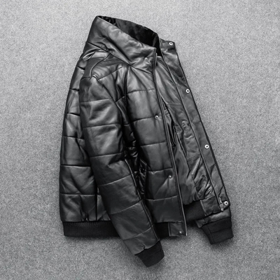 Teón | Warm men's leather jacket with stand-up collar - Lined and modern