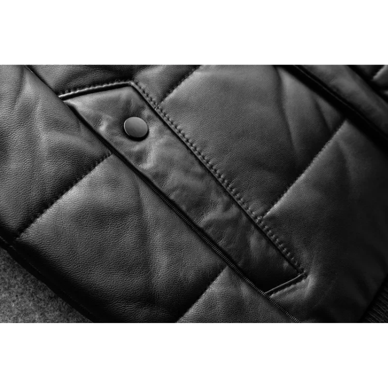 Teón | Warm men's leather jacket with stand-up collar - Lined and modern