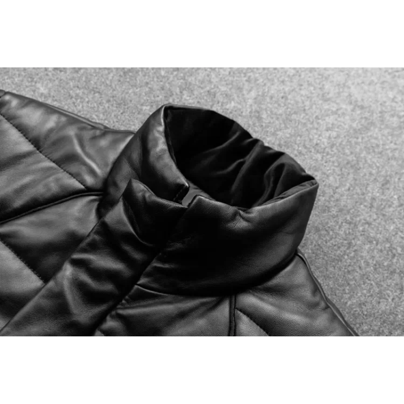 Teón | Warm men's leather jacket with stand-up collar - Lined and modern