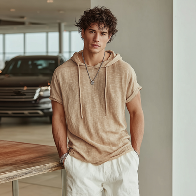 Andrew | Men'S Casual Breathable Cotton Hooded Slim Short-Sleeved T-Shirt
