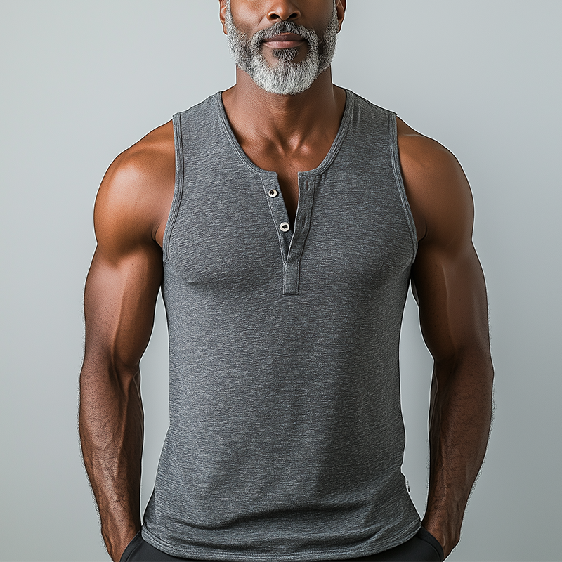 Luis | Men'S Summer Fashion Cotton Blend Henley Collar Tank Top