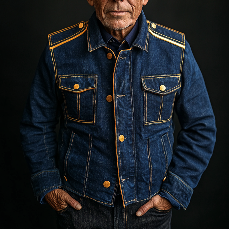 Ian | Men'S Vintage Washed Navy Multi-Pocket Denim Jacket