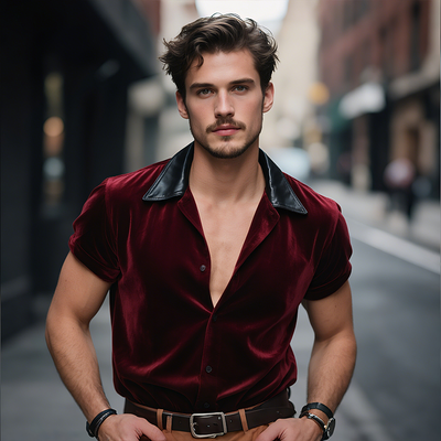 Cody | Men'S Retro Casual Velvet Leather Lapel Short Sleeve Shirt