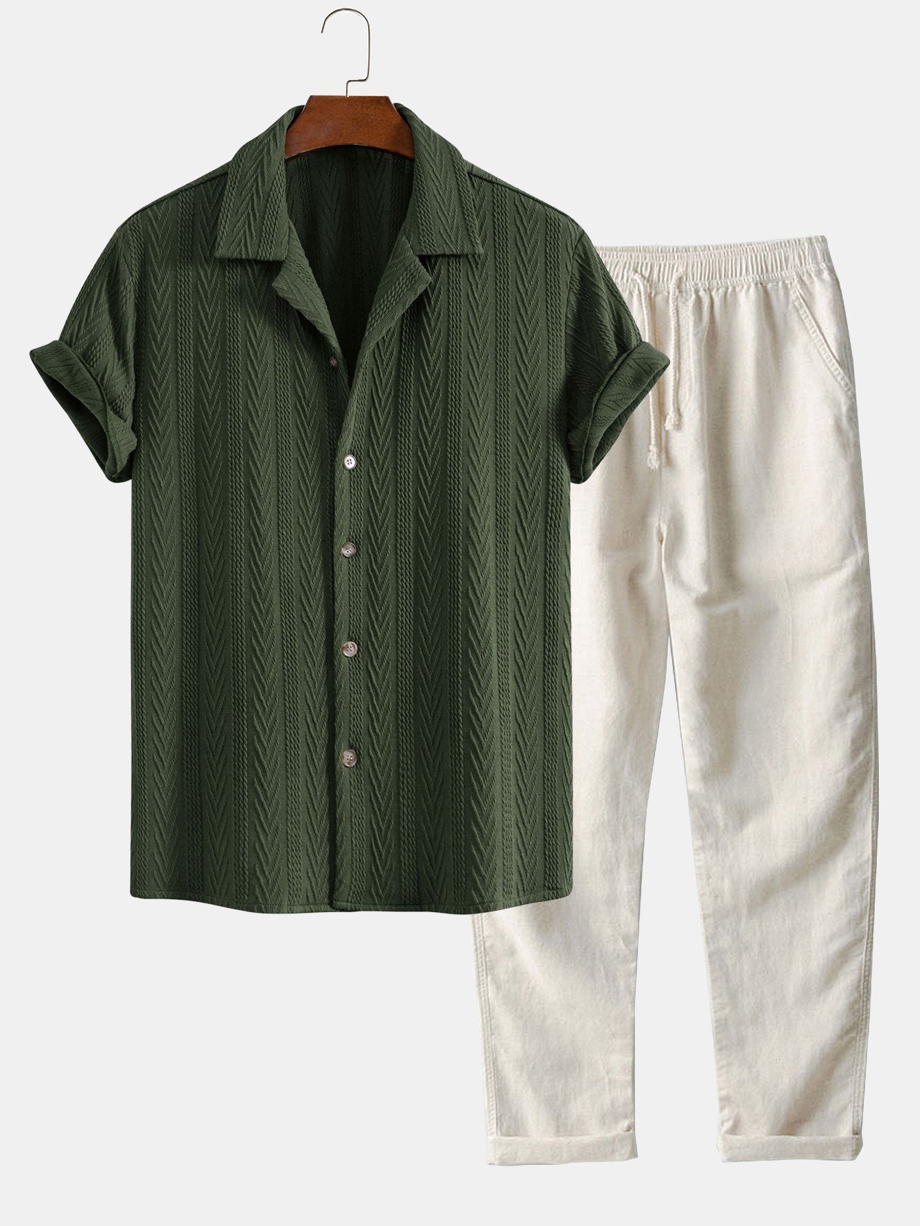 Celio® | Texture Jacquard Cuban Shirt & Straight Leg Linen Pants