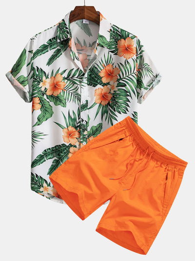 Godofredo® | Tropical Print Button Up Shirt & Swim Shorts