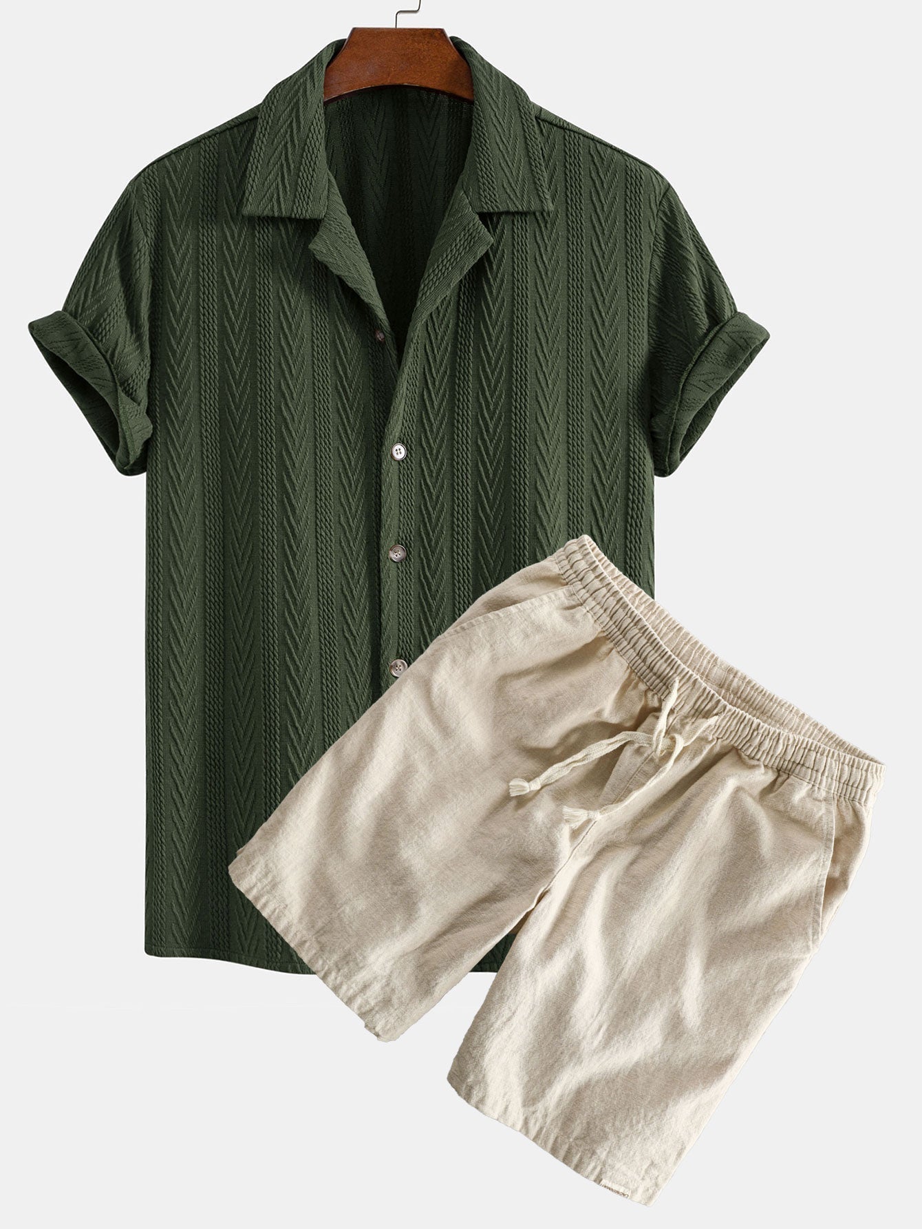 Bernabé® | Texture Jacquard Cuban Shirt & Linen Cotton Blend Drawstring Shorts