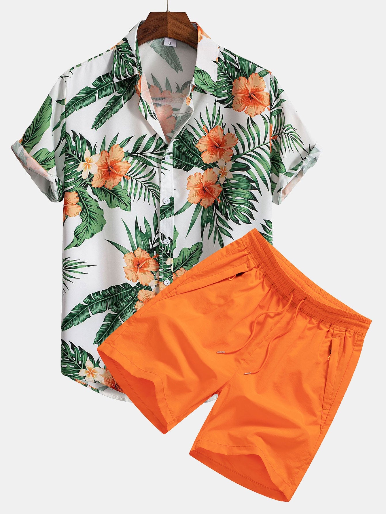 Damian® | Tropical Print Button Up Shirt & Swim Shorts
