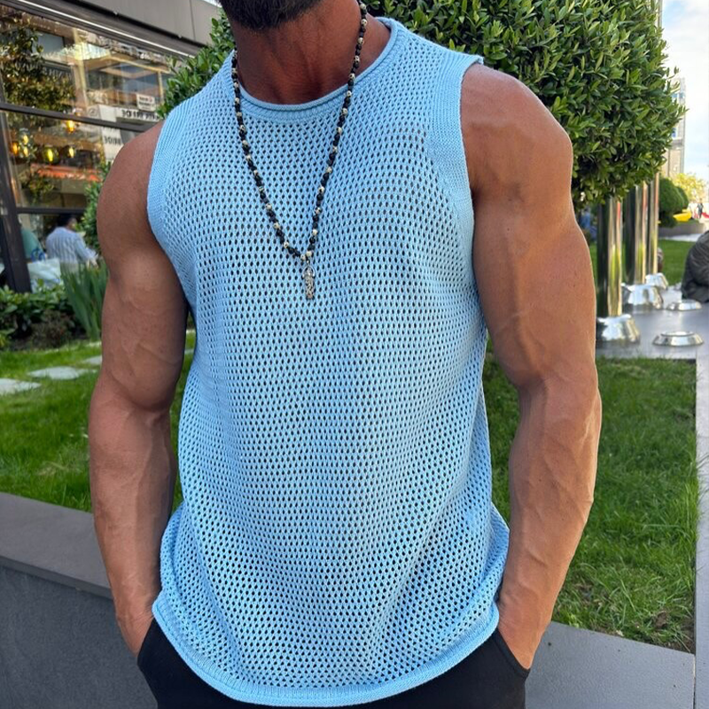 Taylor | Men'S Solid Knit Mesh Crew Neck Tank Top