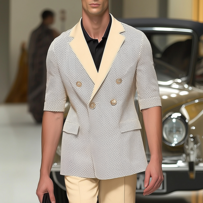 Noah | Men'S Stylish Polka Dot Contrast Color Stitching Notch Lapel Double-Breasted Slim-Fit Blazer