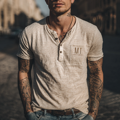 Carlos | Men'S Casual Letter Printed Henley Neck Short Sleeve T-Shirt