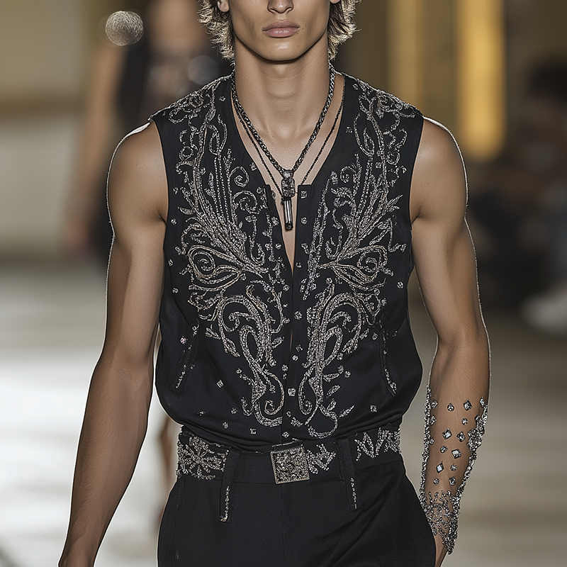 Manuel | Men'S Summer Fashion Embroidery Cotton Blend Sleeveless Shirt