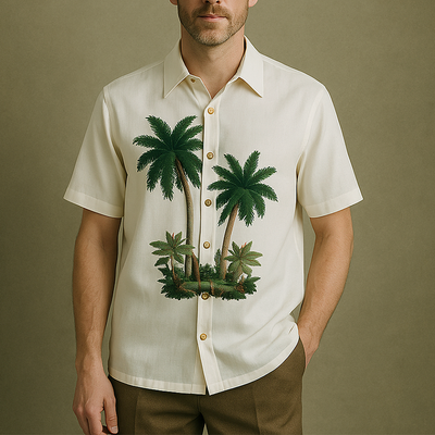 Timothy | Men'S Summer Fashion Embroidery Textured Fabric Short Sleeve Shirt