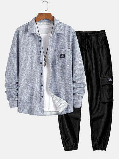 Arturo® | Waffle Button Up Shirt & Drawstring Corduroy Cargo Jogger Pants