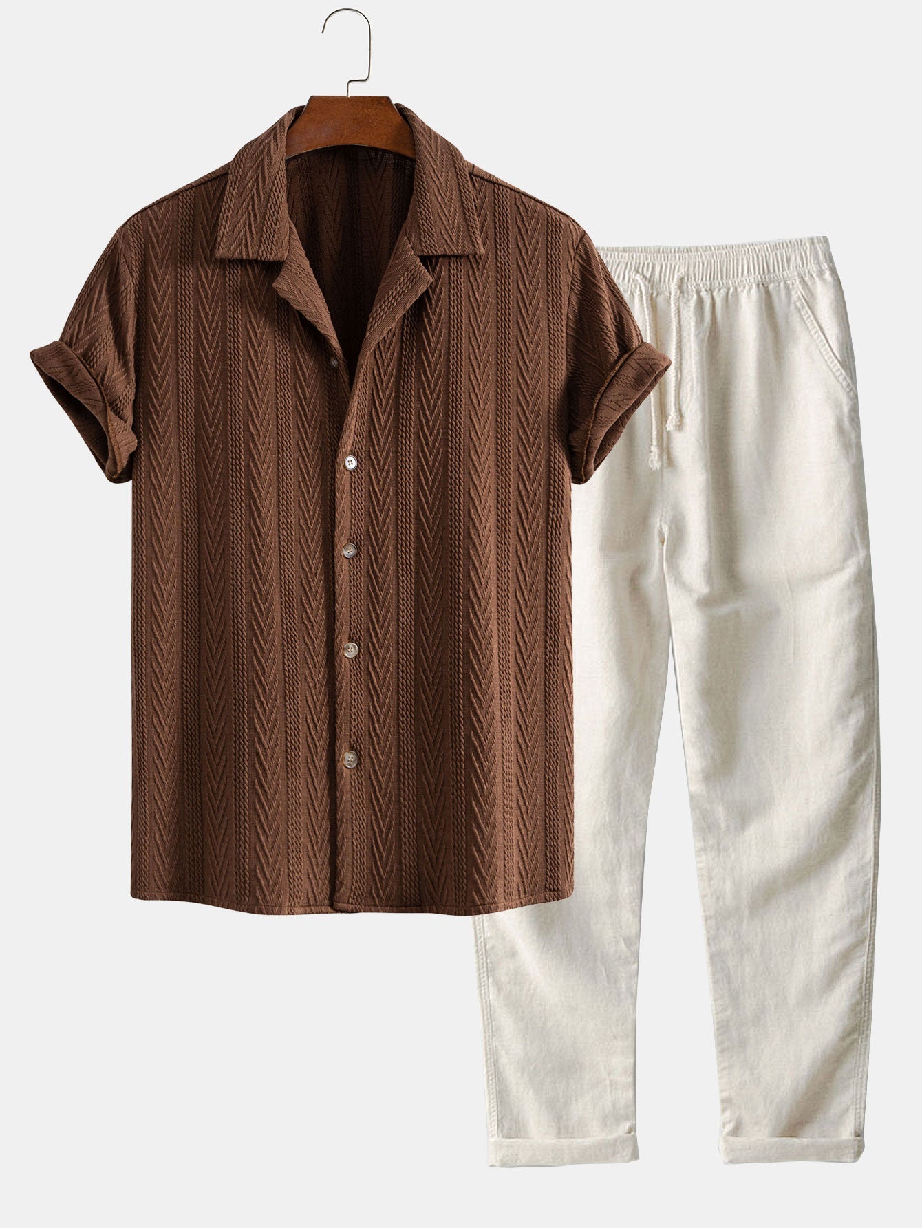 Celio® | Texture Jacquard Cuban Shirt & Straight Leg Linen Pants