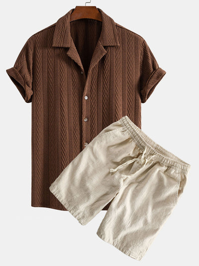 Bernabé® | Texture Jacquard Cuban Shirt & Linen Cotton Blend Drawstring Shorts