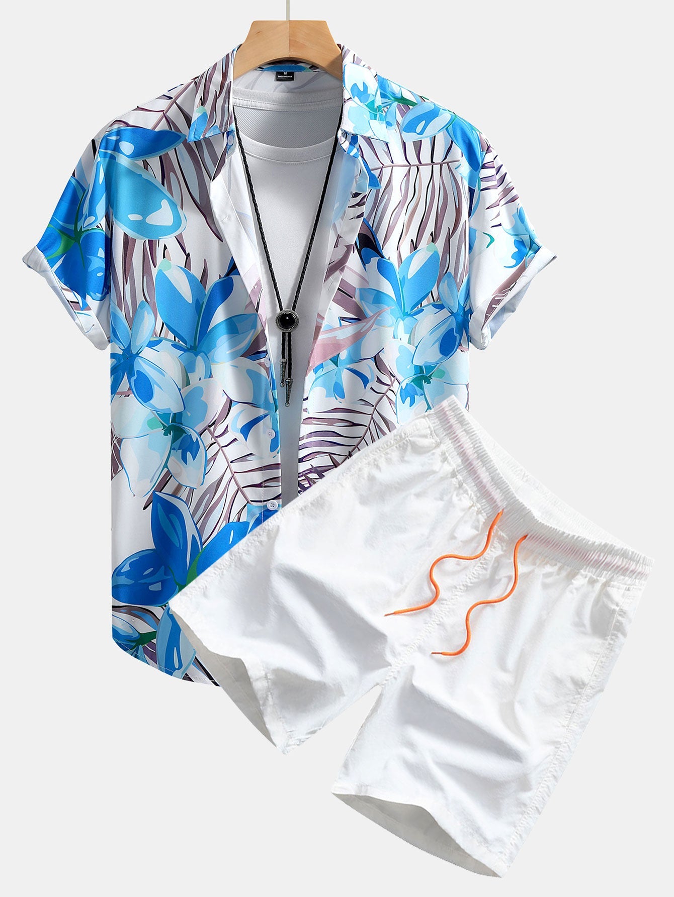 Caleb® | Flower Plants Print Button Up Shirt & Swim Shorts