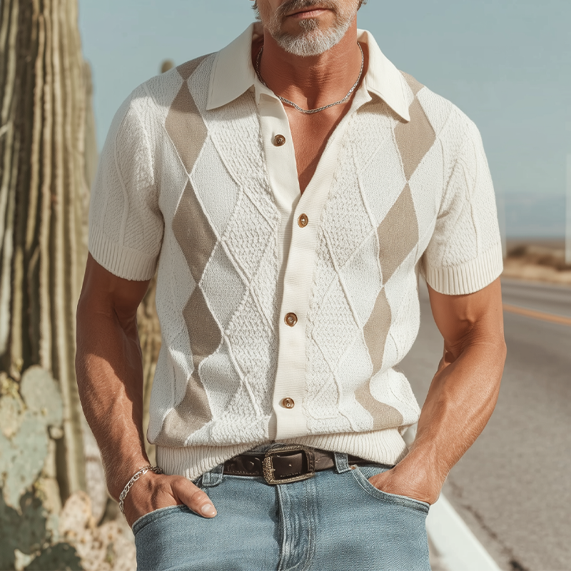 Luther | Men'S Spring And Summer Fashion Retro Slim Fit Knitted Collar Plaid Short-Sleeved Shirt