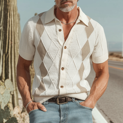 Luther | Men'S Spring And Summer Fashion Retro Slim Fit Knitted Collar Plaid Short-Sleeved Shirt