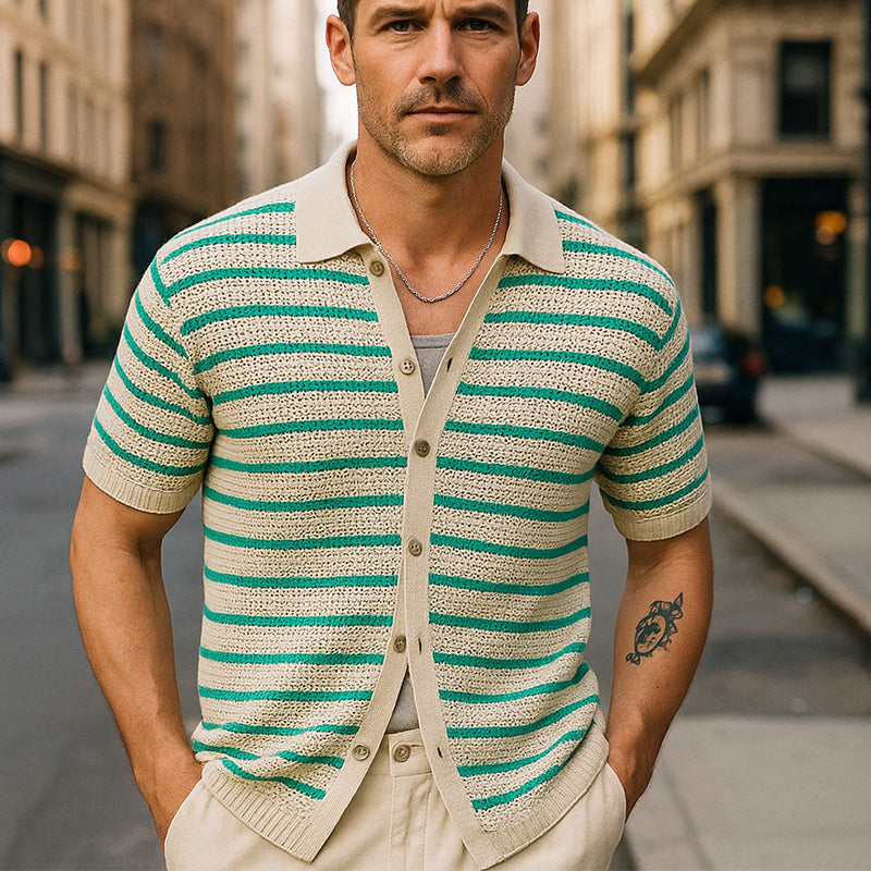 Scott | Men'S Summer Fashion Cool Silk Knitted Hollow Short Sleeve Shirt