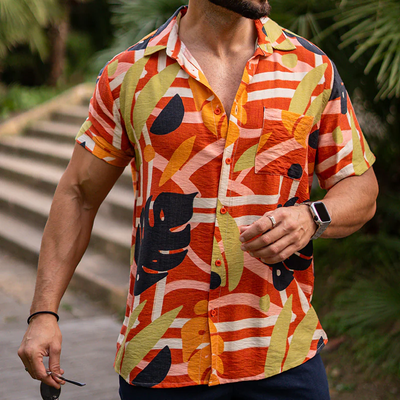 Dane | Men'S Spring And Summer Fashion Casual Tencel Cotton Blended Printed Short Sleeve Shirt