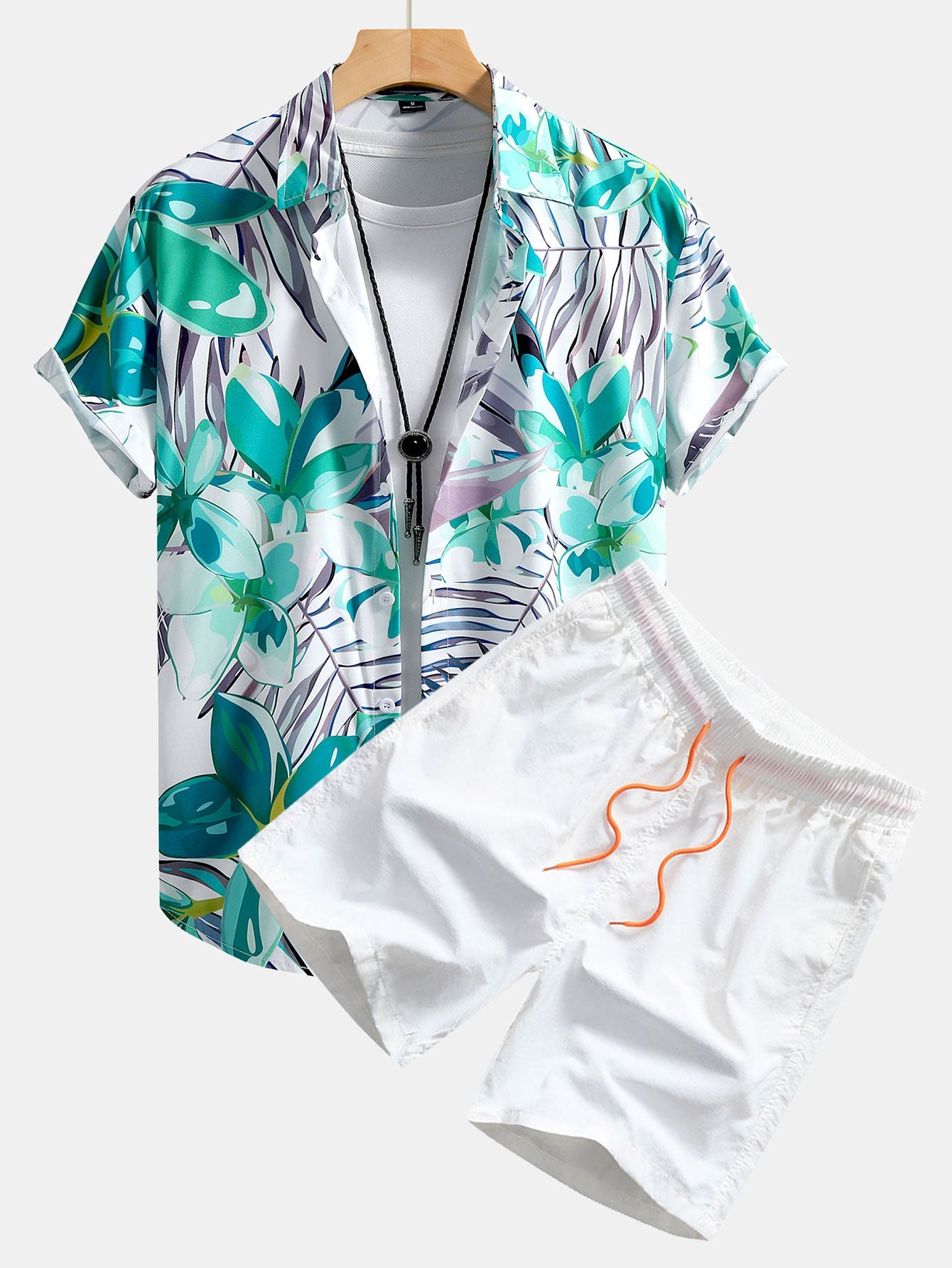Caleb® | Flower Plants Print Button Up Shirt & Swim Shorts